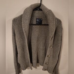 Gray Knit Cardigan with Shawl Collar